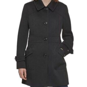 Tommy Hilfiger Black Collared Single-Breasted Peacoat 2 Front Pockets Size L